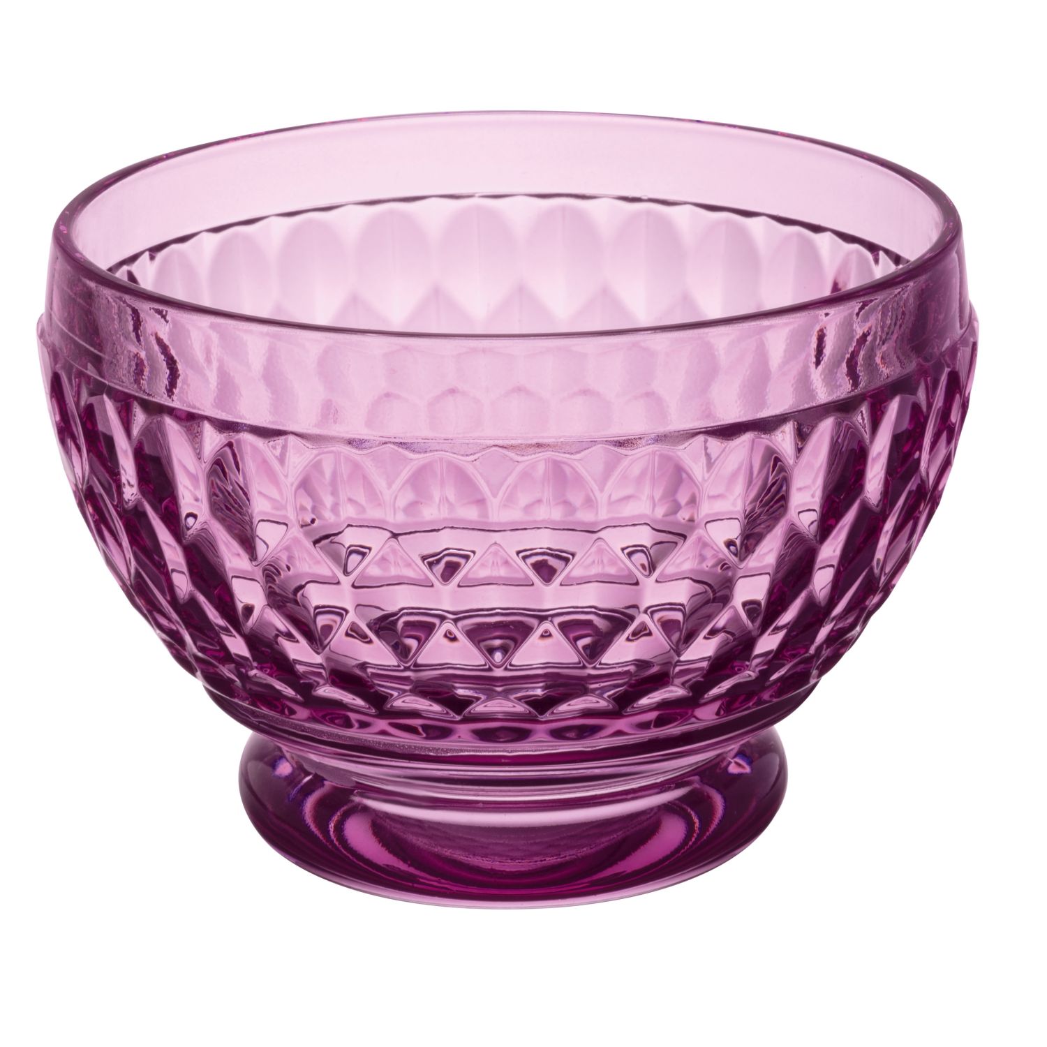 Schüssel aus transparentem, lila gefärbtem Glas mit rautenförmigem Muster