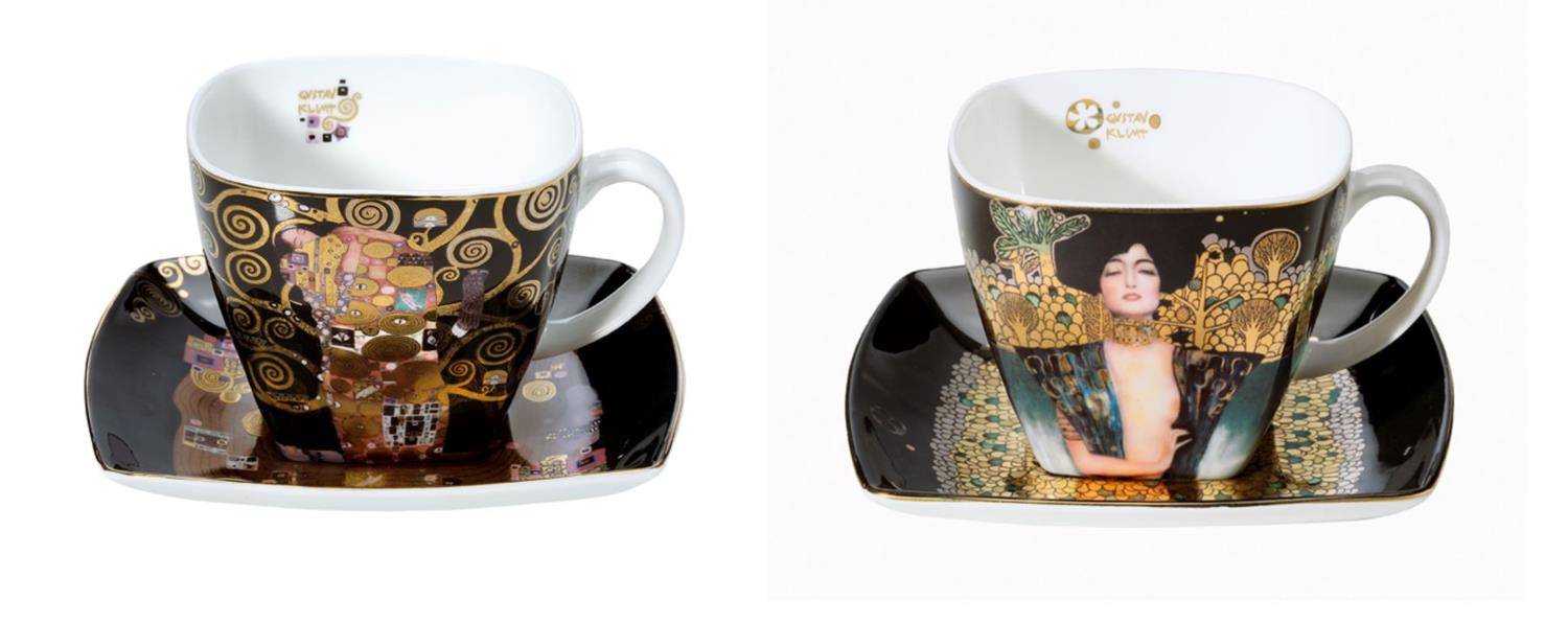 2er Set Gustav Klimt Tassen mit Untertasse SET 2 250ml Goebel Porzellan
