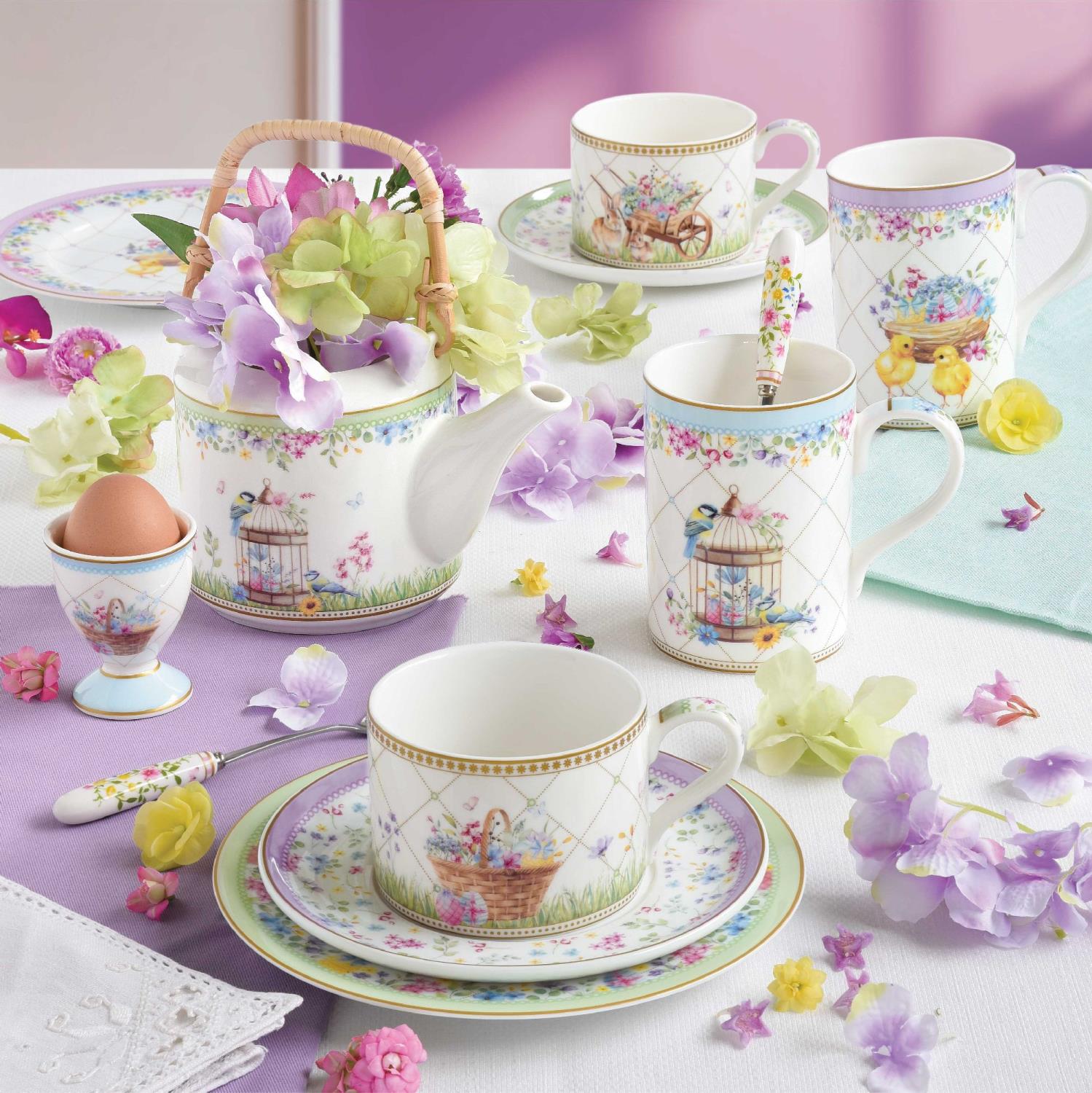 Müslischale SPRING BLOOM Hasen und Blumen D. 15cm aus Porzellan Easy Life
