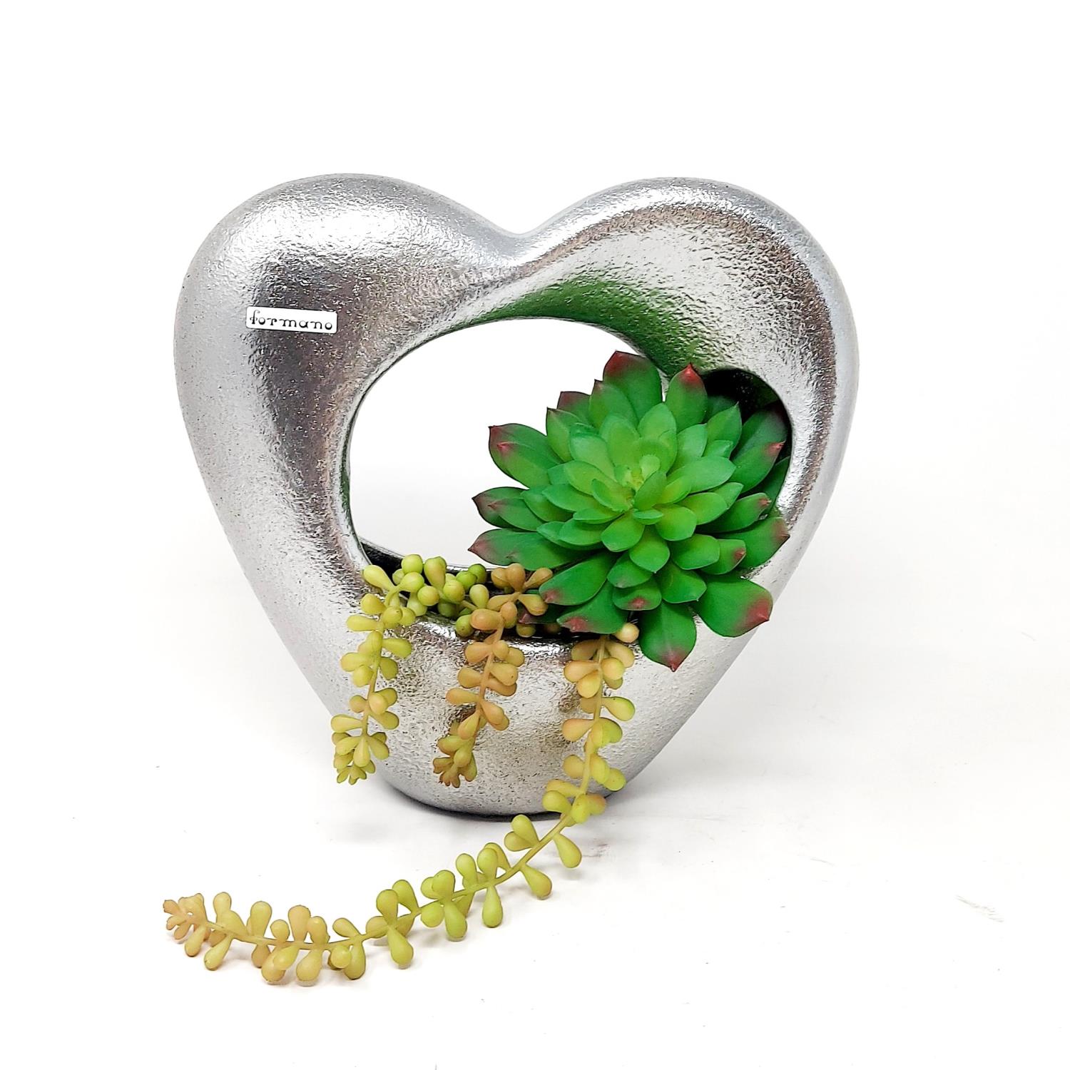 Deko Vase HERZ in Herzform Höhe 23cm silber Keramik, von Formano