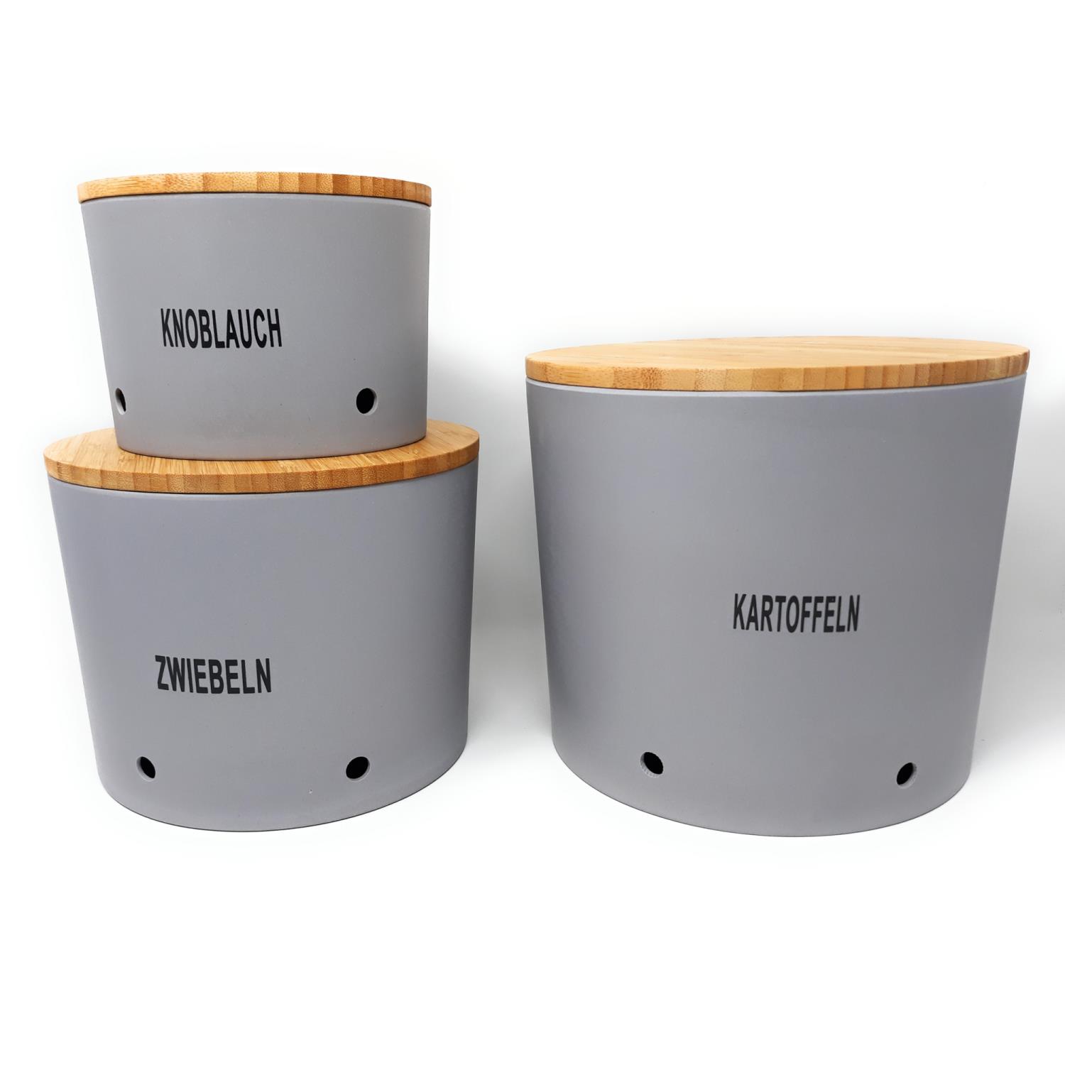 3er Set Zwiebel-, Knoblauch- & Kartoffeltopf silber hellgrau CO2 neutral Magu WA, von CreaFlor Home