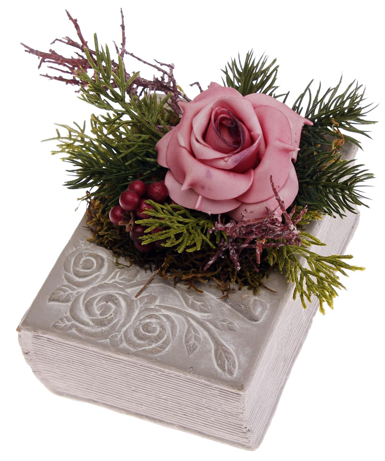 Keramikbuch mit Foamrose antikrosa, von DZ FLORISTIK