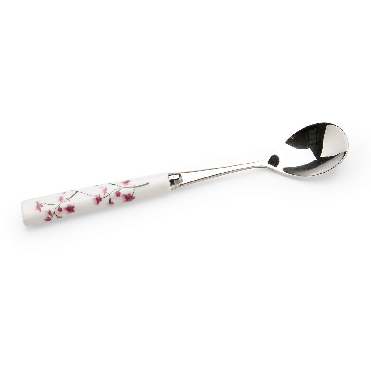 Teelöffel mit Porzellangriff CHERRY BLOSSOM Kirschblüte weiß L. 15cm von TEALOGIC