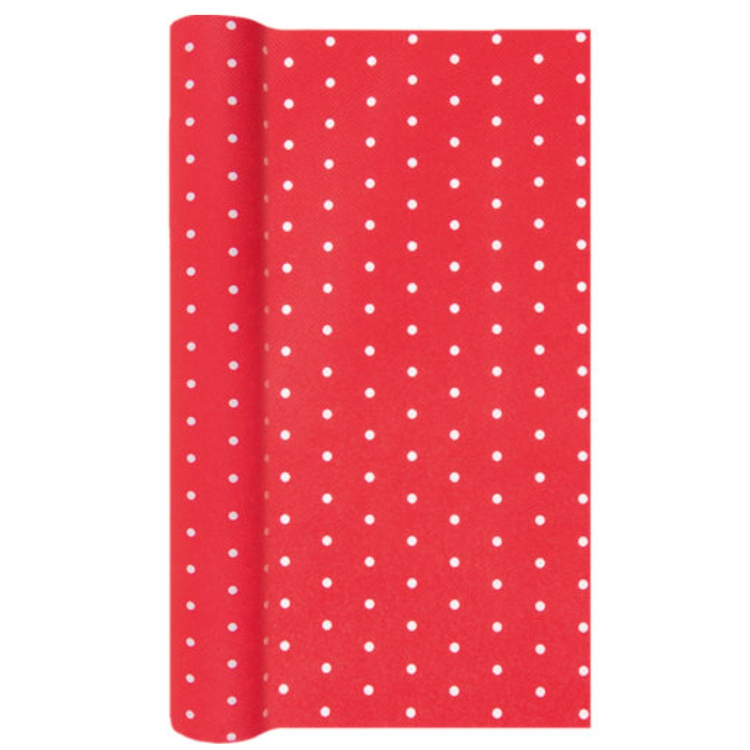 Rotes Papier mit weißen Punkten, aufgerollt und vertikal dargestellt.