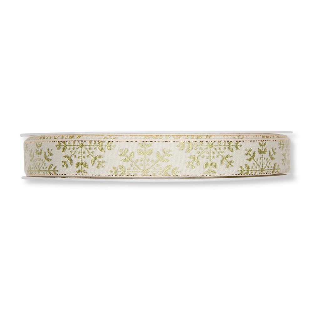 Schleifenband (1m = 0,66EUR) Jacquard SCHNEESTERN, Grün, 15mm, 15m Rolle, von HALBACH
