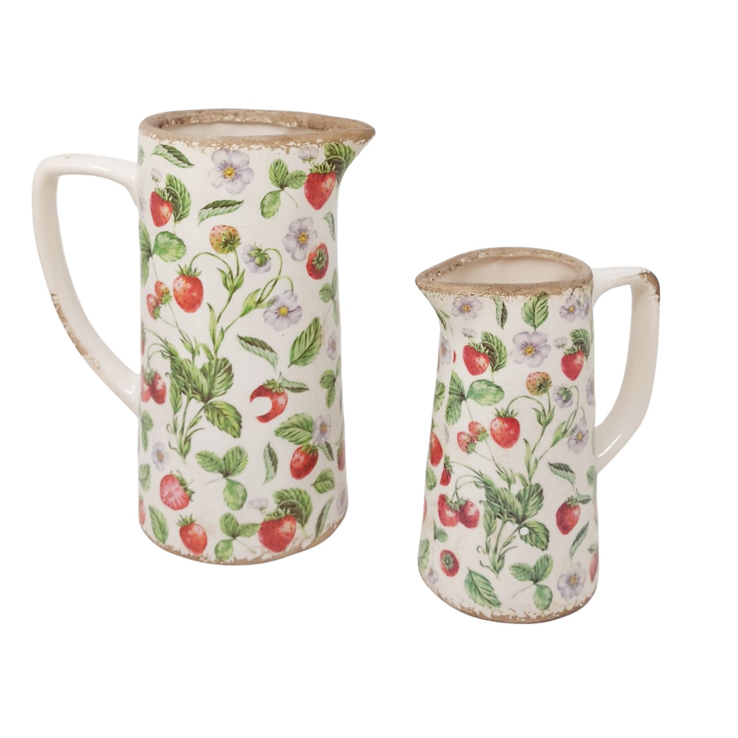 2er Set Deko Vasen Krüge VINTAGE Erdbeeren rot H. 19+ 25cm Formano Garten S25