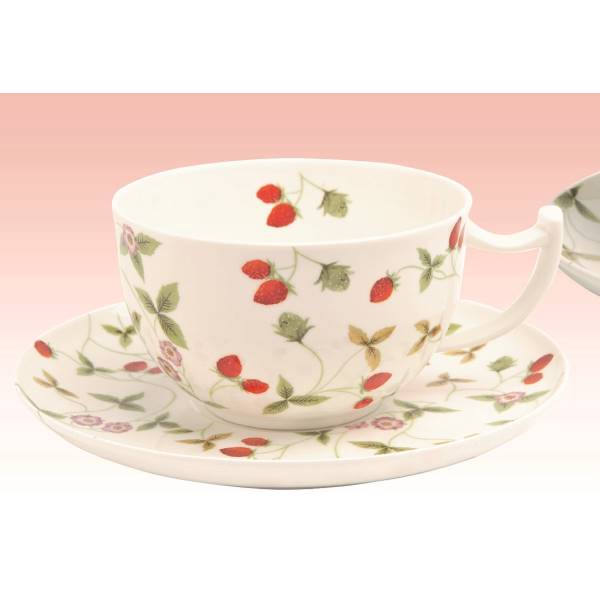 Tasse mit Untertasse MIRELLA Erdbeeren für 500ml Porzellan weiß rot von TEALOGIC