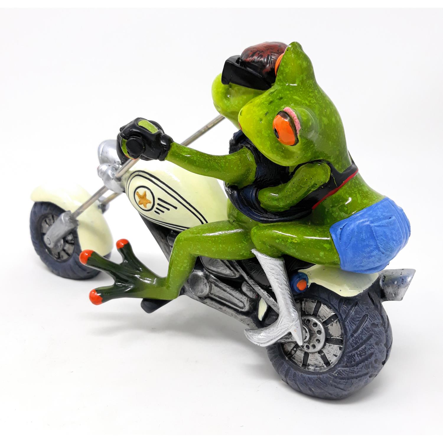 Dekofigur Froschpaar Biker auf weißem Motorrad grün von FORMANO Froschhausen