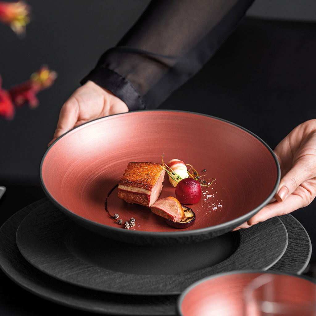  von VILLEROY & BOCH MANUFACTURE ROCK GLOW Schüssel,Durchmesser 23cm 6er Set schwarz Porzellan