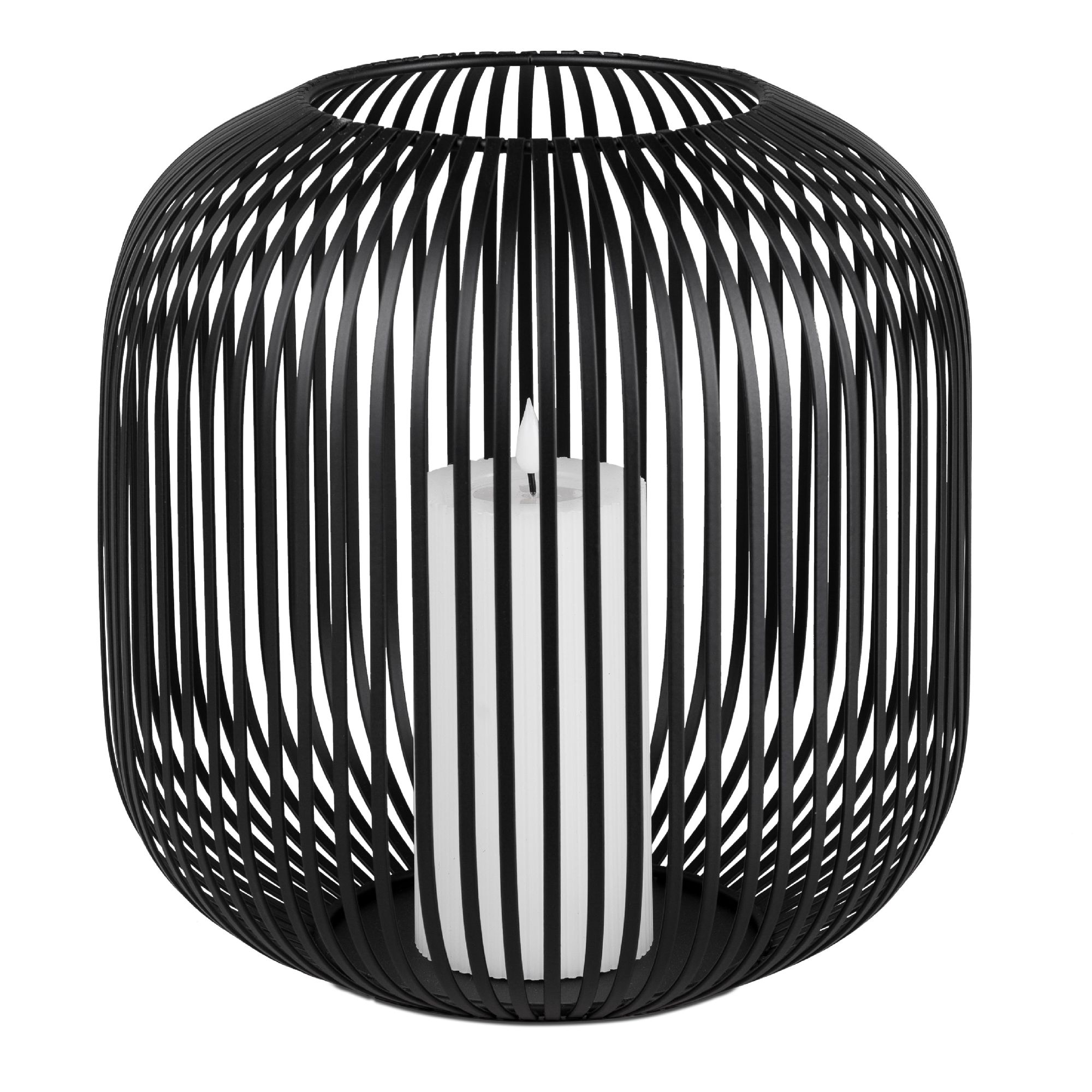 Windlicht Wili Stäbe in Kugelform H. 28cm schwarz aus Metall Formano