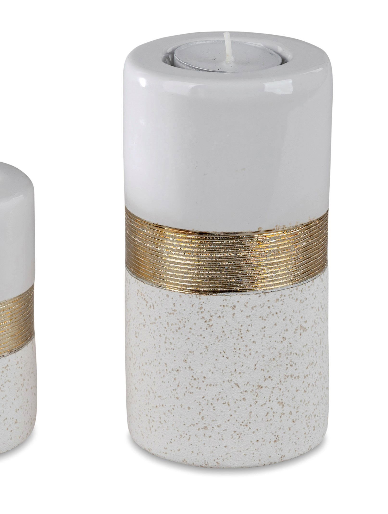 Teelichthalter GOLDRAND Zylinder Höhe 15cm weiß gold creme Keramik, von Formano