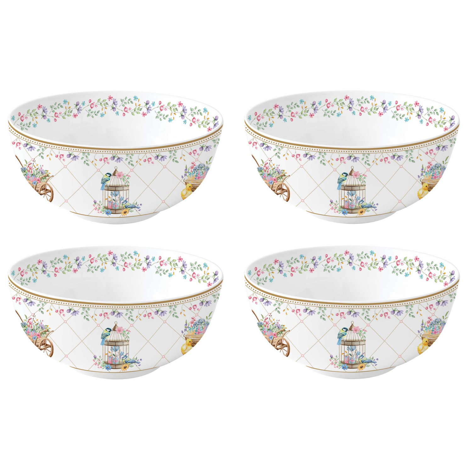 4er Set Müslischalen SPRING BLOOM Hasen und Blumen D. 15cm Porzellan Easy Life