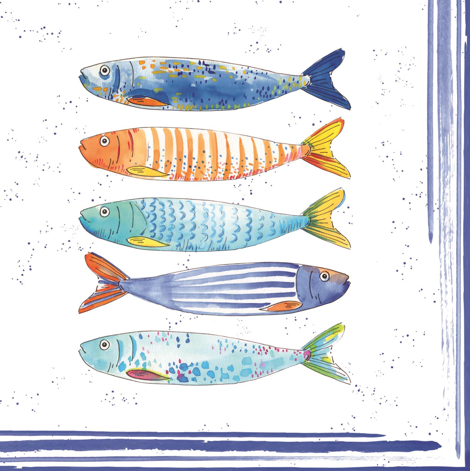 20er Pack Servietten Maritim BORD DE MER Fische 33x33cm 3-lagig von EASY LIFE