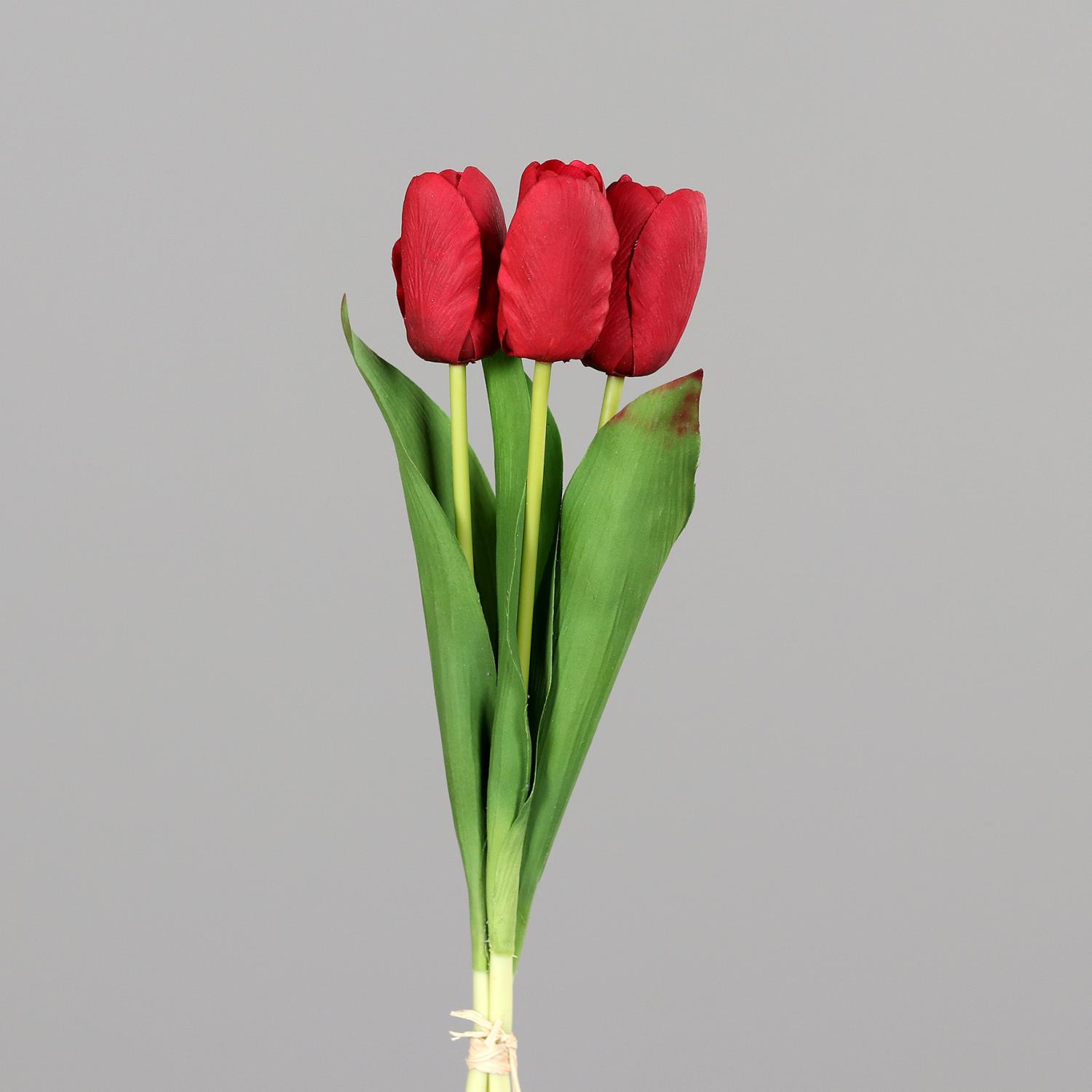 künstliche Tulpen NATURAL TOUCH im Bund H. 35cm rot grün DPI Kunstblumen WA