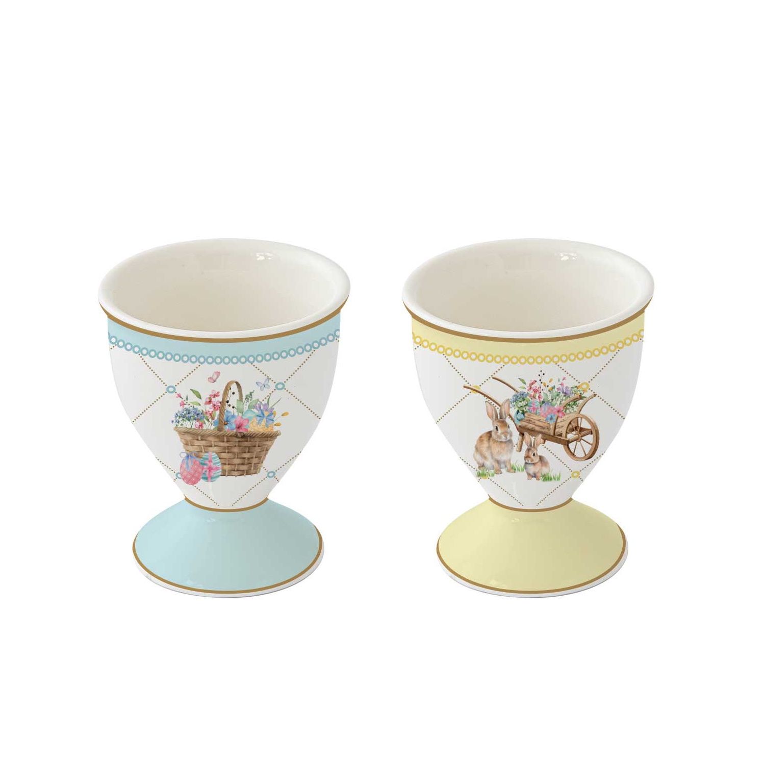 2er Set Eierbecher SPRING BLOOM Hasen und Blumen H. 6,5cm Porzellan Easy Life