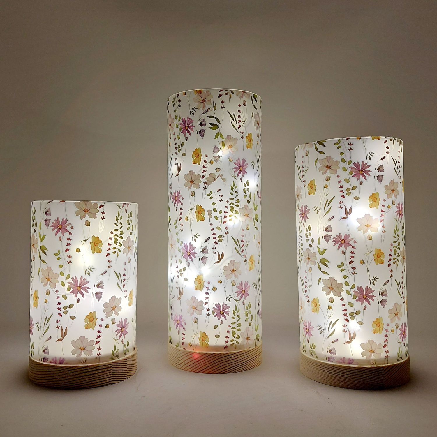3er Set LED Deko Lichter Tischlampen Streublumen H 15 + 20 + 25cm Formano F26