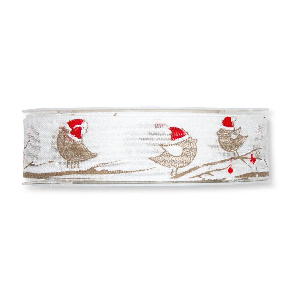 Schleifenband (1m = 0,64EUR) Dekoband VÖGELCHEN, weiß, 25mm, 18m Rolle, von HALBACH