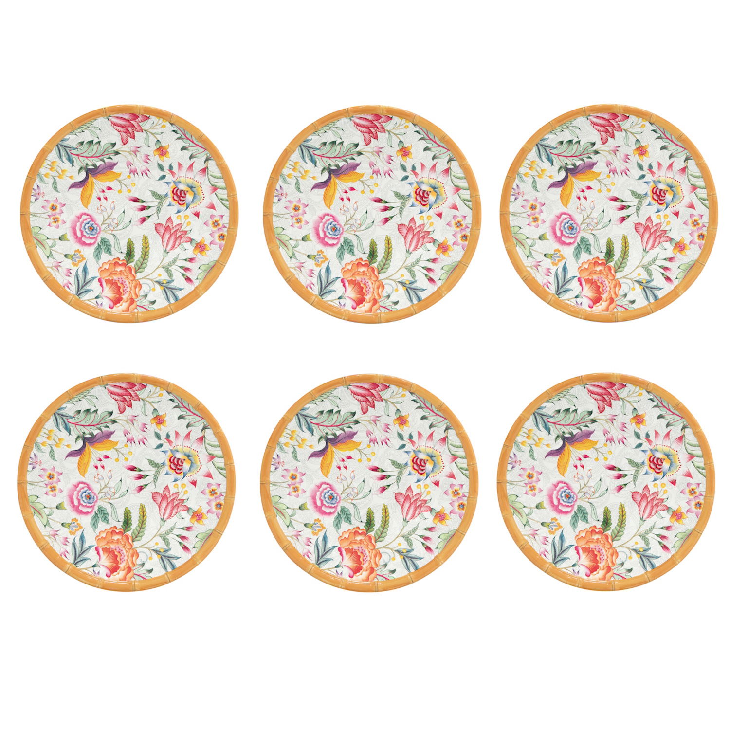 6er Set Speiseteller OSAKA Blumen,Durchmesser 28cm weiß rosa bunt aus Melamin von EASY LIFE