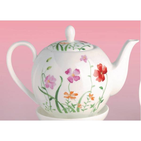 Teekanne LOTTA BLUMEN für 1000ml weiß bunt Bone China Porzellan Tea Logic