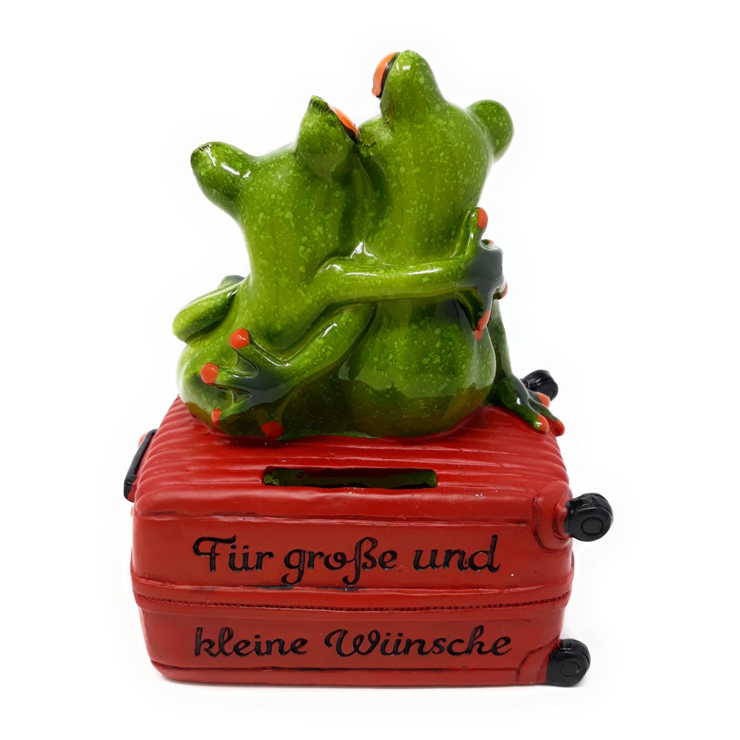 Dekofigur Spardose Froschpaar Reisen auf Koffer sitzend von FORMANO Froschhausen
