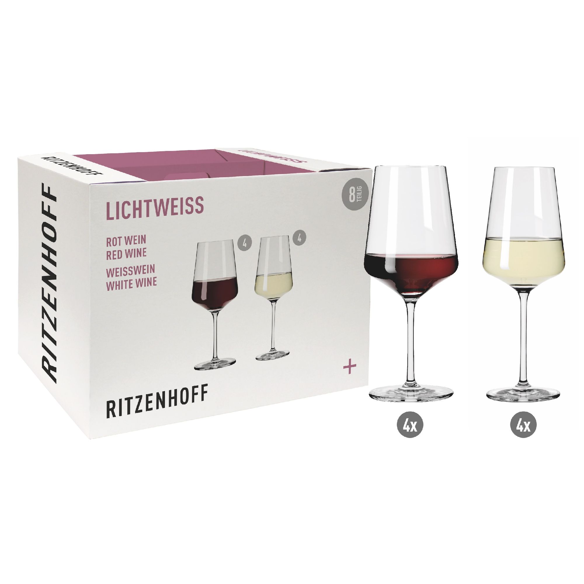 Gläserset Lichtweiss Julie Rotweingläser + Weißweingläser 8er-Set Ritzenhoff