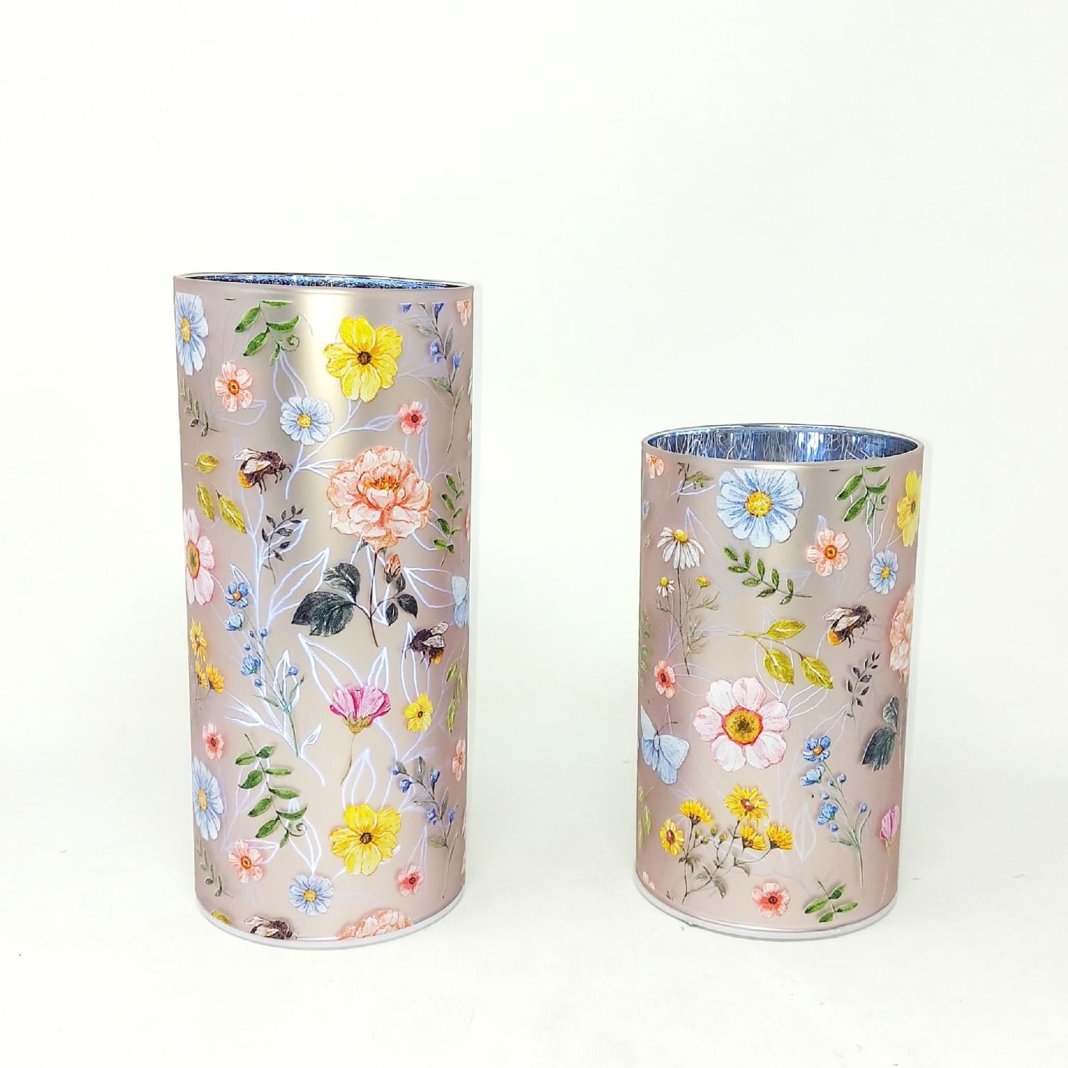 2er Set LED Tischlampen STREUBLUMEN 15 + 20cm rosa Glas mit Timer von FORMANO