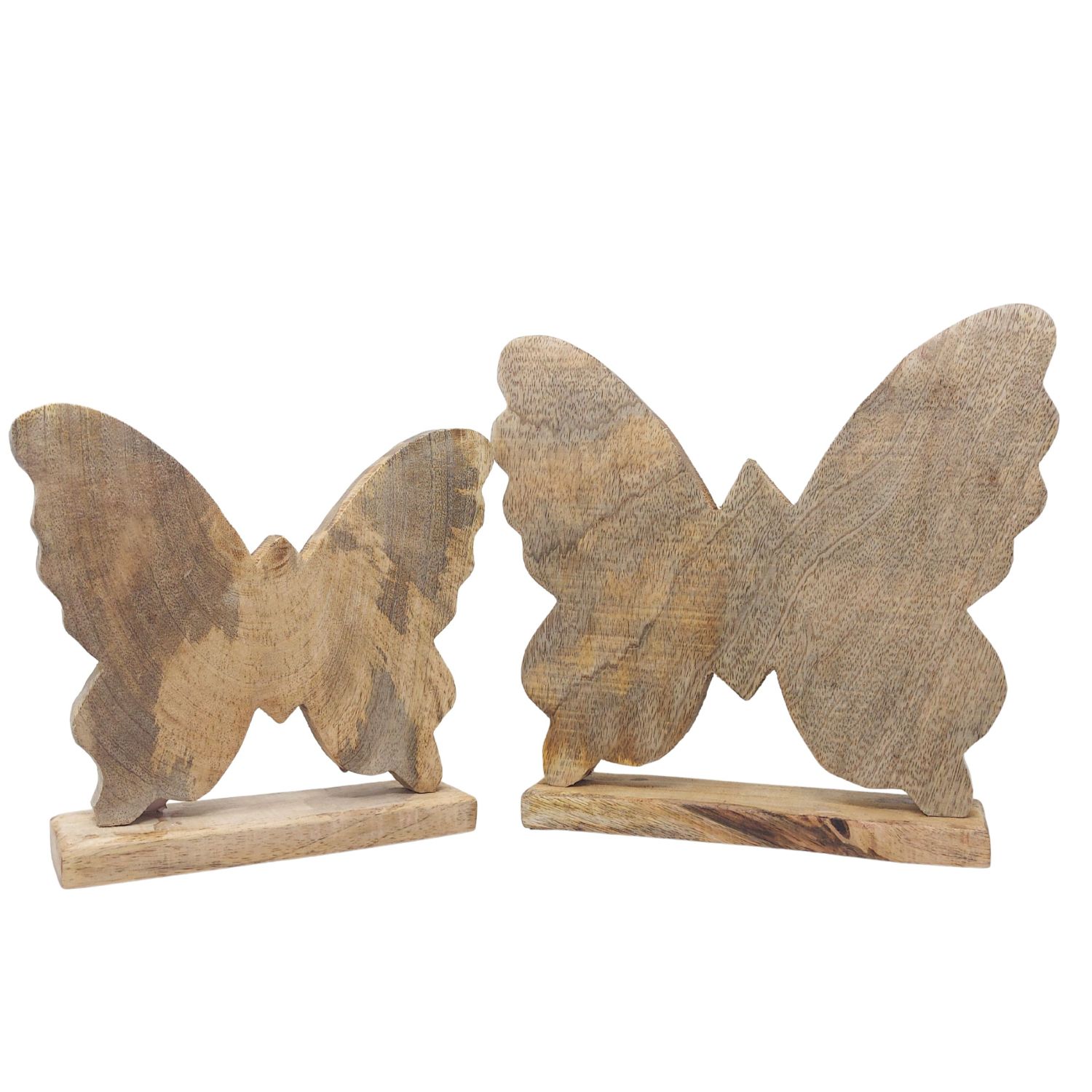 Zwei dekorative Schmetterlinge aus Holz auf einem Standfuß