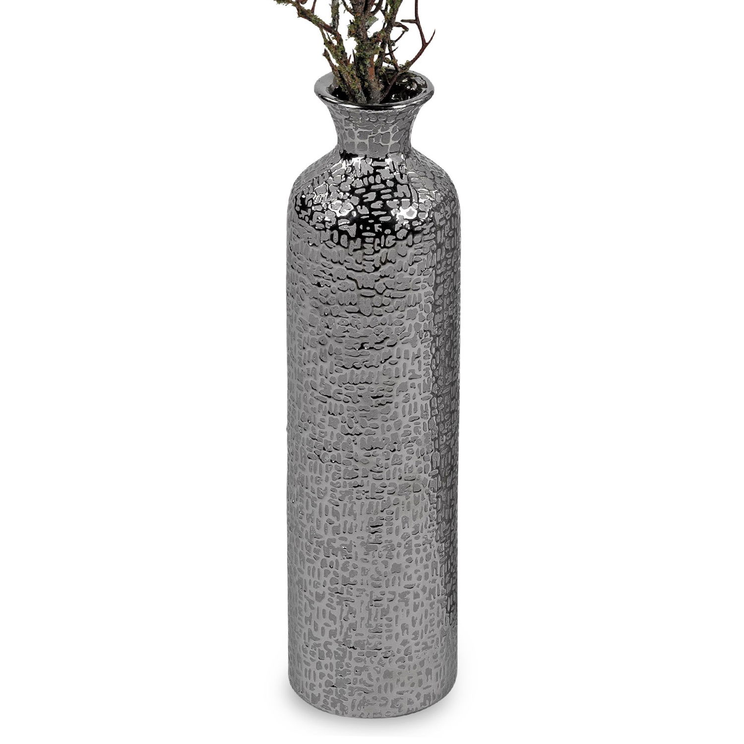Bodenvase, Flaschenvase HELSINKI Höhe 38,5cm silber grau Keramik  von FORMANO