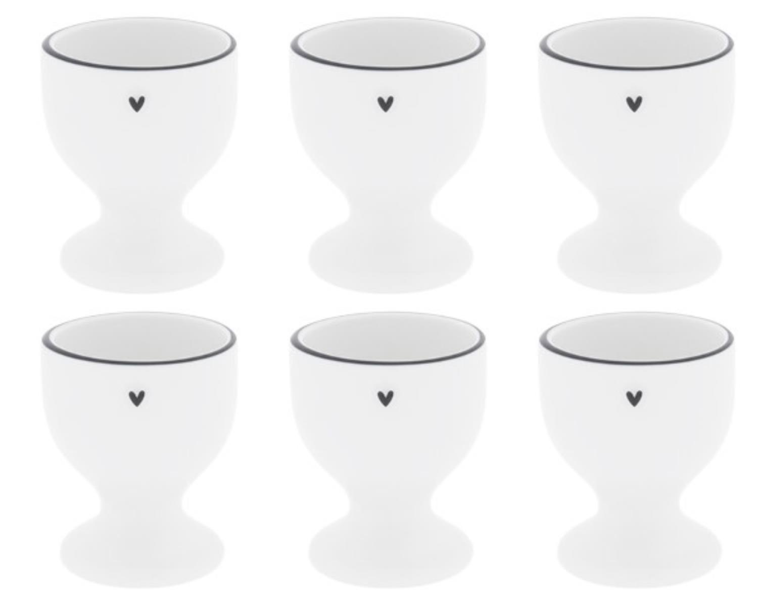 6er Set Eierbecher Heart weiß mit schwarzem Herz H 6cm D 5cm Bastion Collections