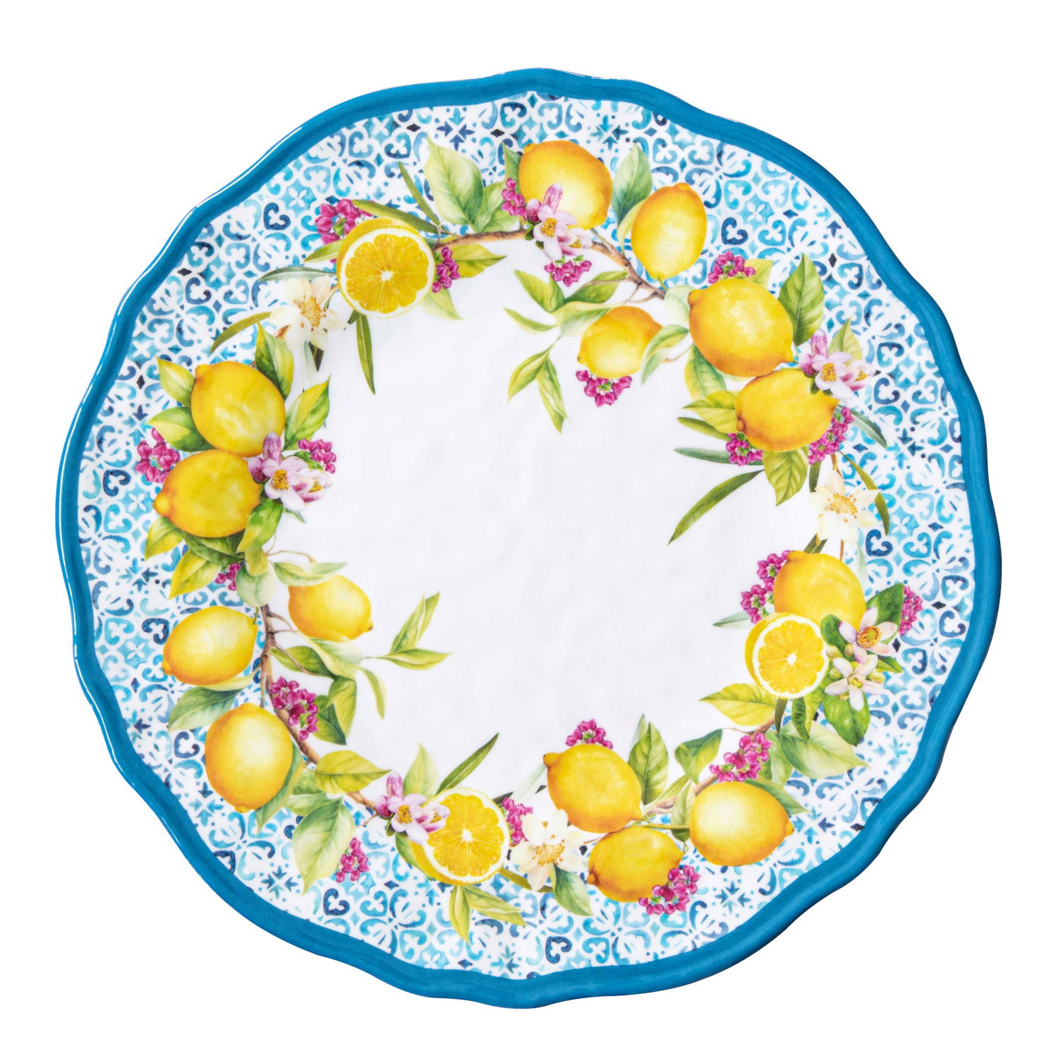 6er Set Speiseteller ISCHIA Zitronen 28cm weiß blau gelb aus Melamin von EASY LIFE