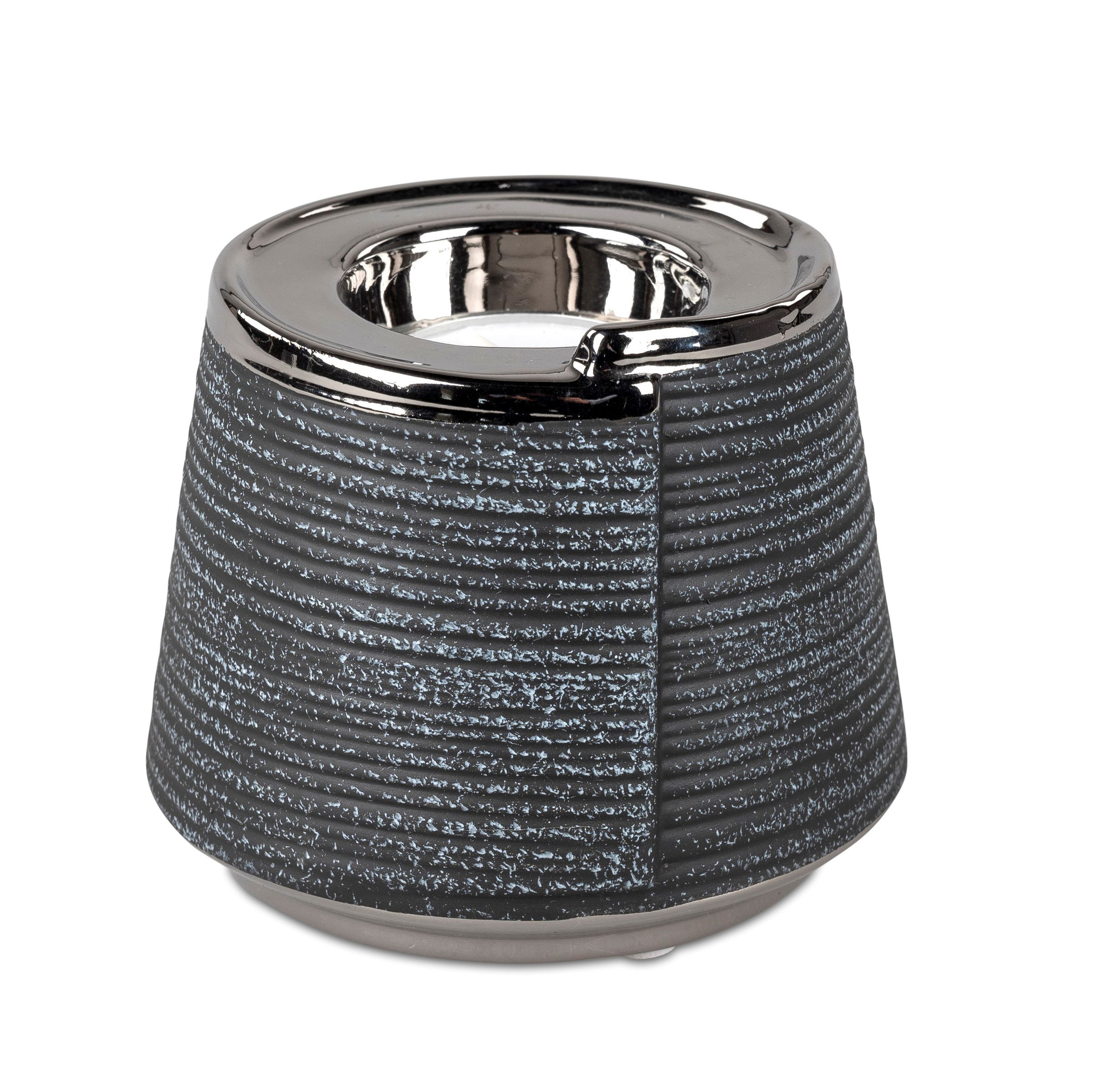 Teelichthalter ANTHRAZIT WRAP rund 11cm silber grau Keramik von FORMANO