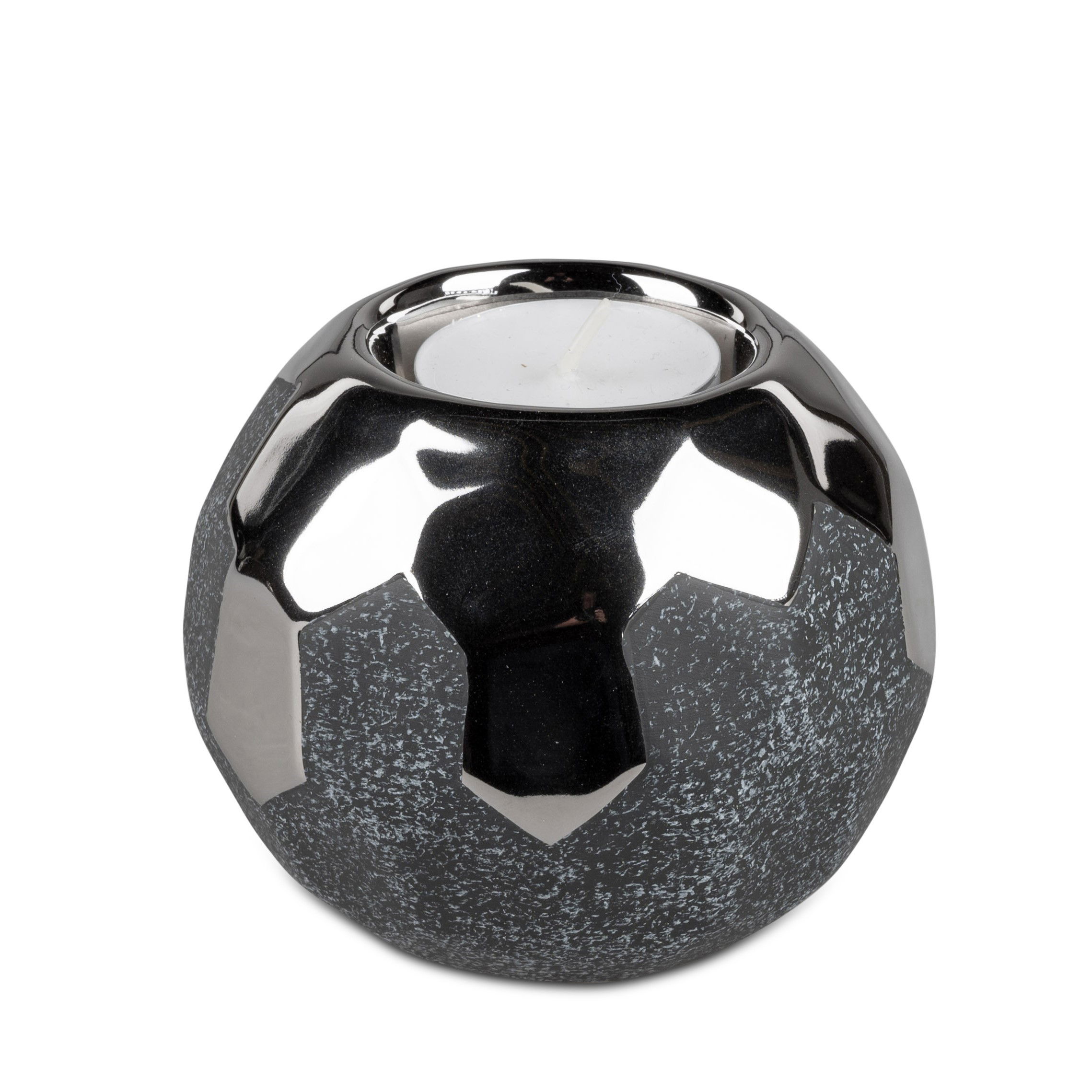 Teelichthalter ANTHRAZIT Kugel,Durchmesser 9cm silber grau Keramik von FORMANO