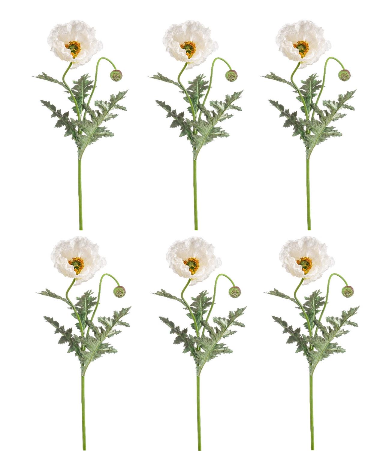 6er Set künstliche XL Mohnblumen mit 1 Blüte weiß Höhe 100cm von EMERALD Kunstblumen