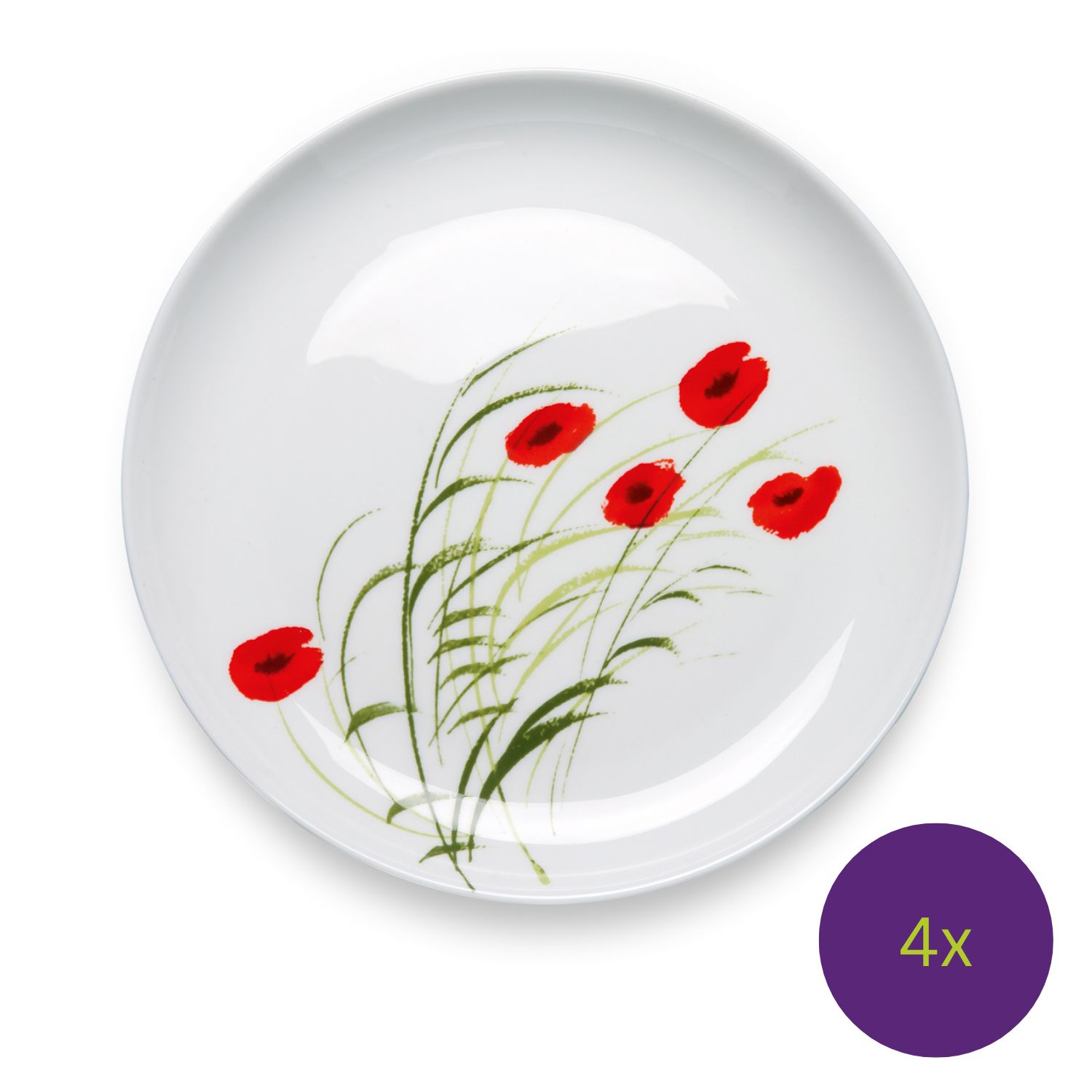 weißer Teller mit roten Mohnblumen 4x