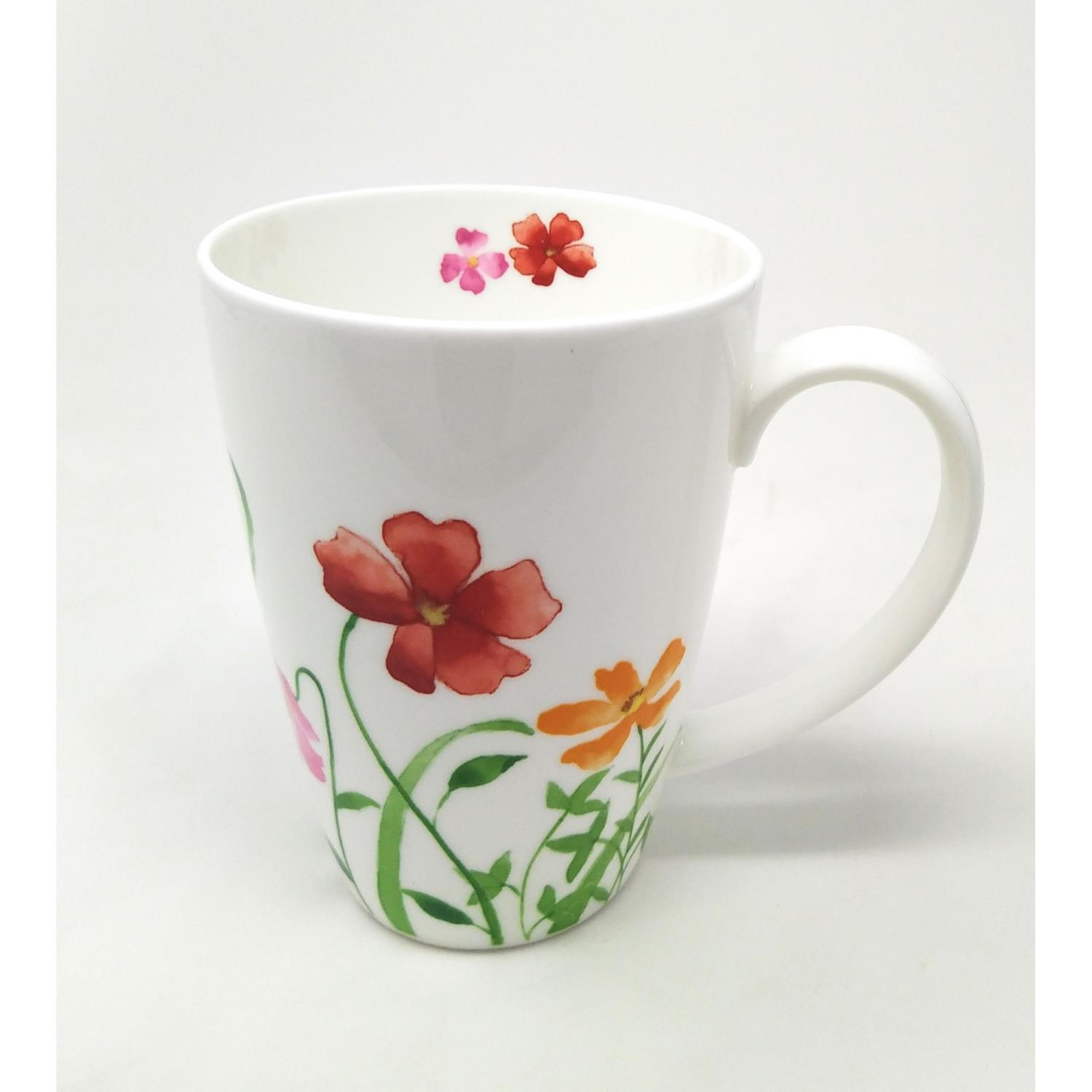 Jumbobecher LOTTA BLUME für 500ml weiß bunt Bone China Porzellan von TEALOGIC