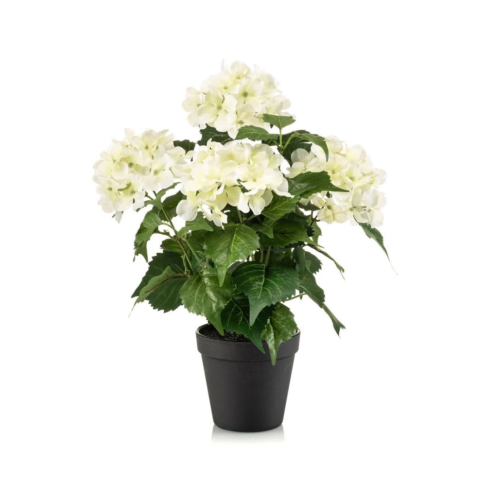 künstliche Hortensie Hydrangea im Topf weiß H. 38cm Emerald Topfpflanze