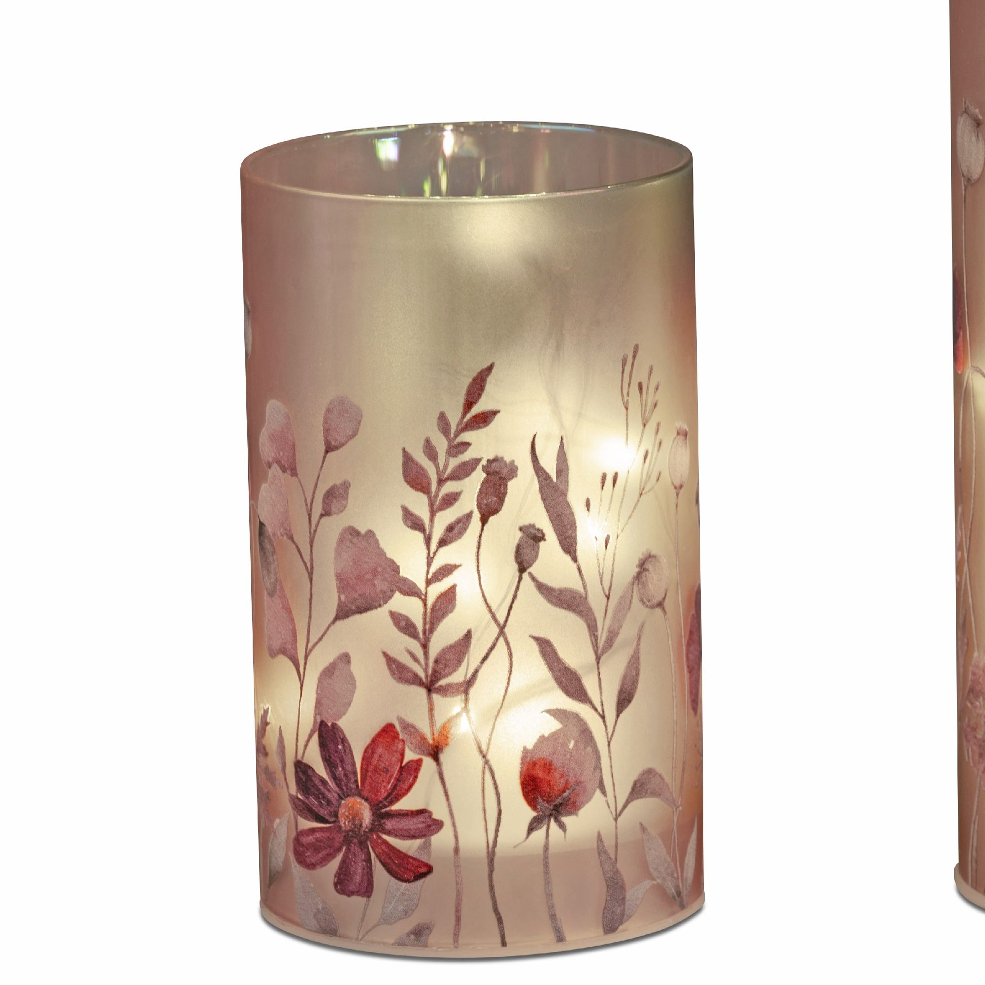 LED Tischlampe Deko Licht HERBSTBLUMEN rosa beere Höhe 15cm Glas von FORMANO