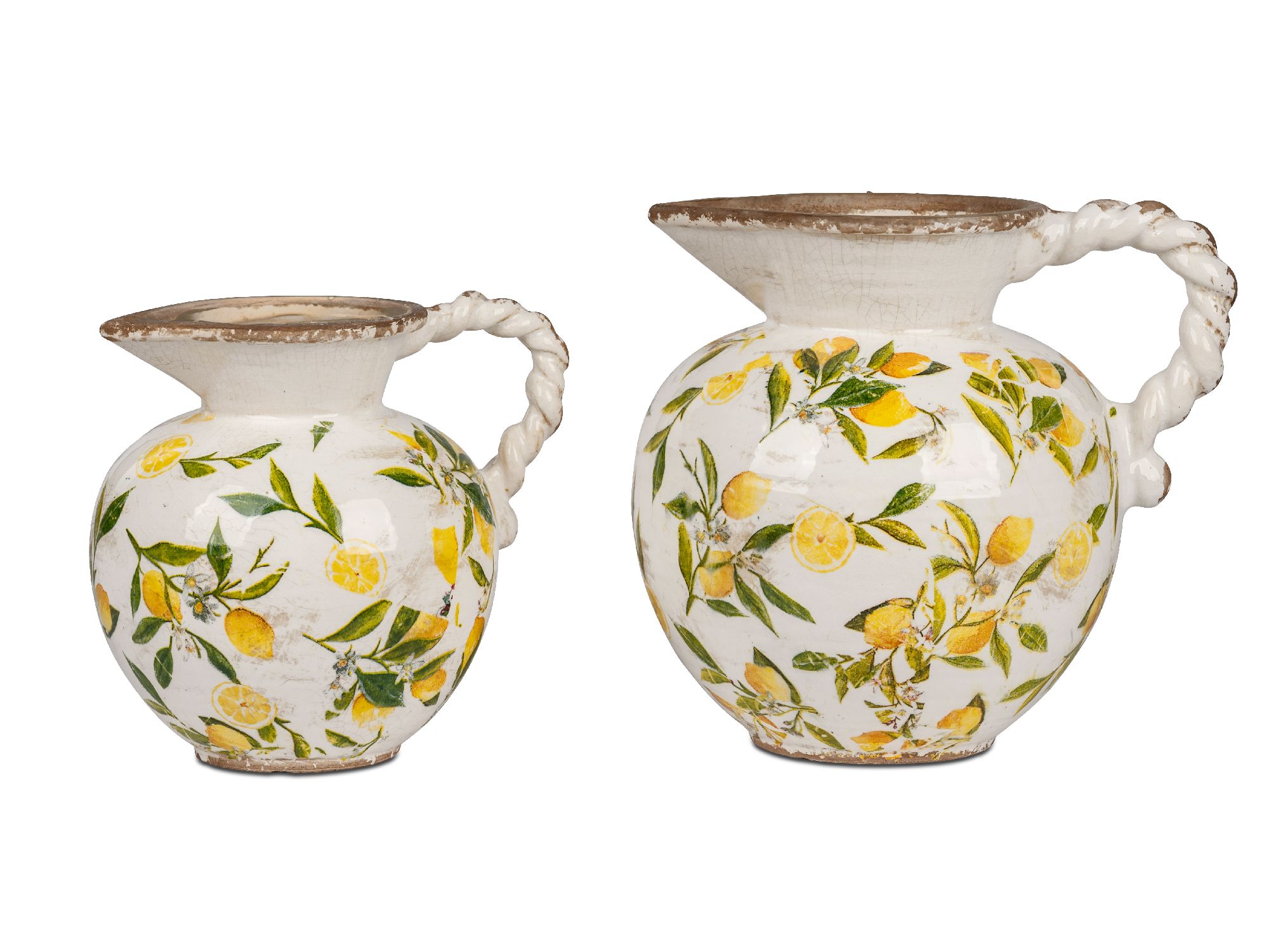Dekovase Krug VINTAGE LEMON Zitronen Höhe 19cm weiß gelb antik Keramik von FORMANO