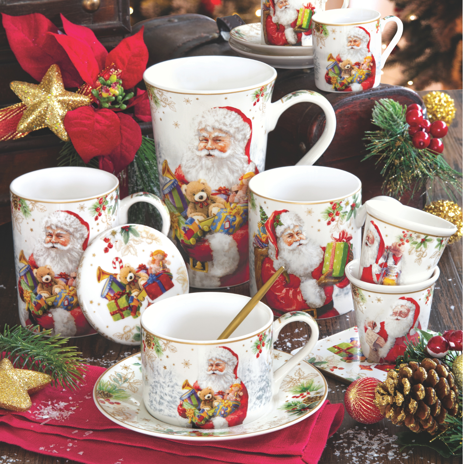 Tasse mit Untertasse SANTA IS COMING Weihnachtsmann für 400ml in GB Easy Life