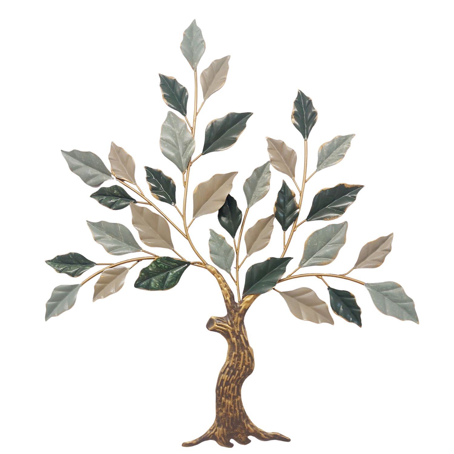 Wanddeko, Wandbild Blätterbaum grün gold H. 57cm aus Metall Formano
