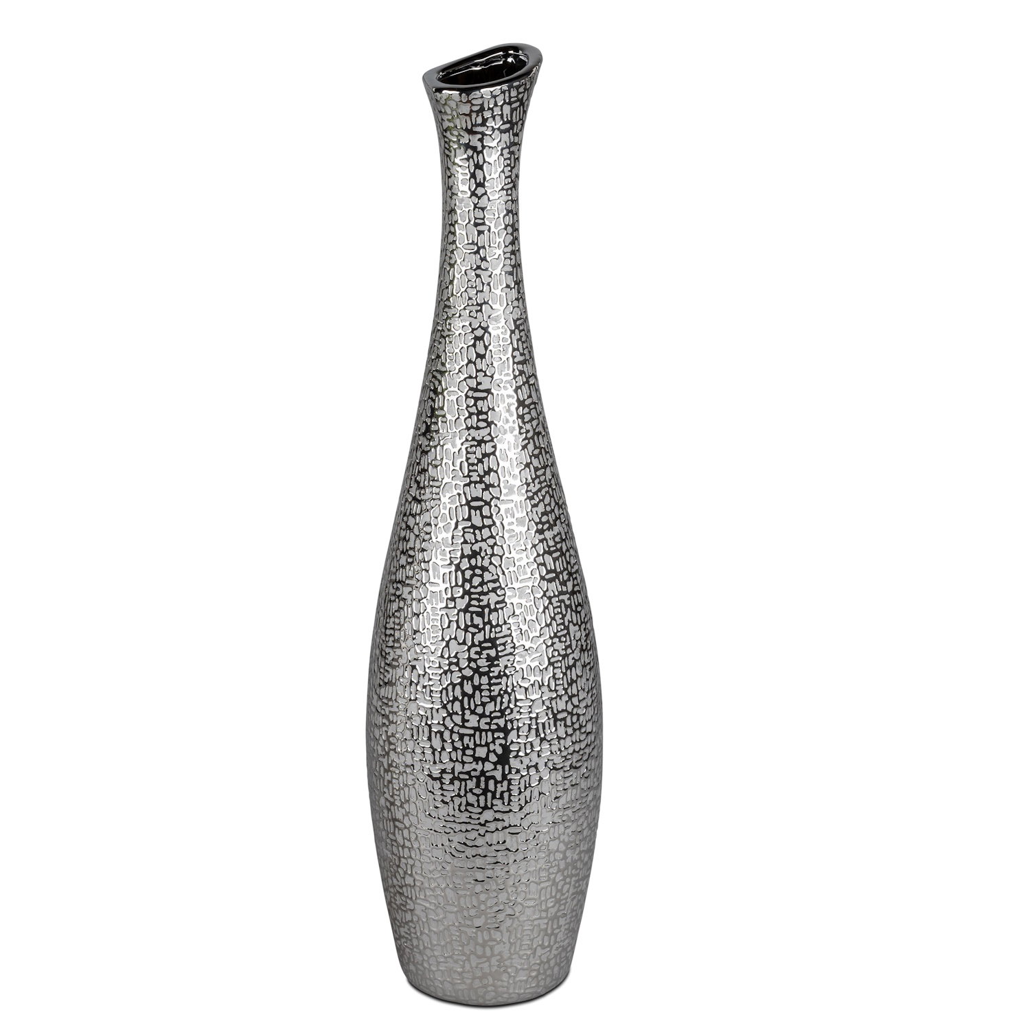 Bodenvase, Flaschenvase HELSINKI H. 59cm silber grau aus Keramik Formano