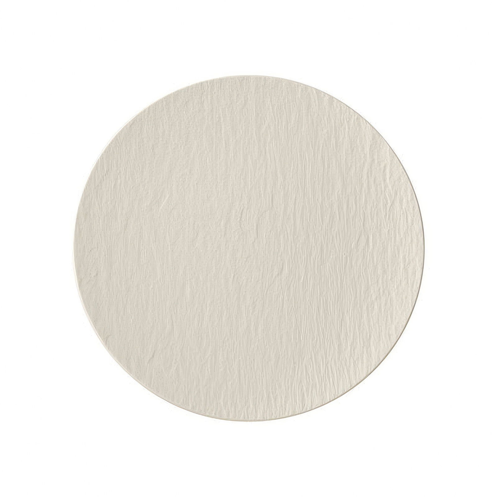 Runder, beigefarbener Untersetzer mit einer strukturierten Oberfläche.