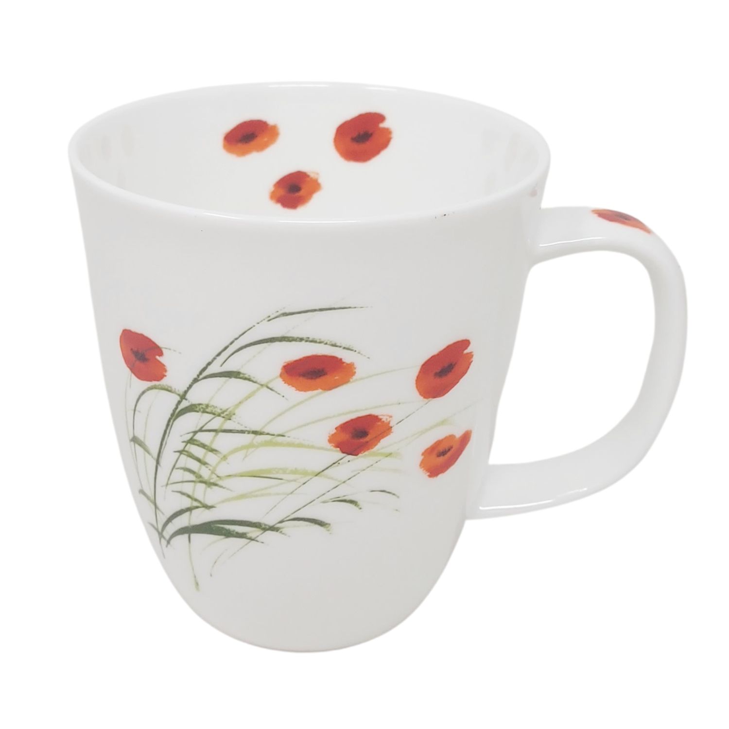 weiße Tasse CAPRICE mit roten Mohnblumen aus Porzellan TeaLogic
