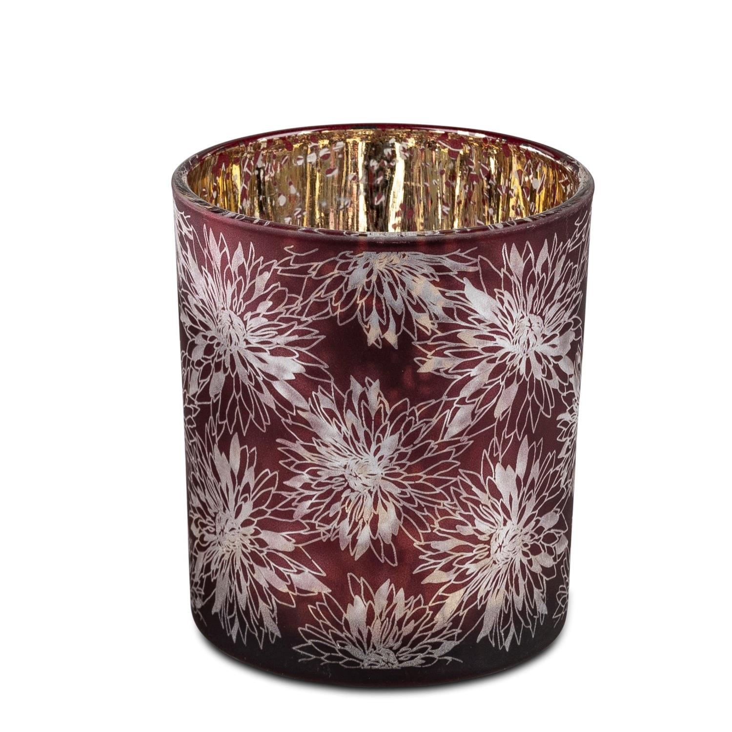 Teelichthalter, Windlicht DAHLIEN Blumen Höhe 10cm rot gold, von Formano