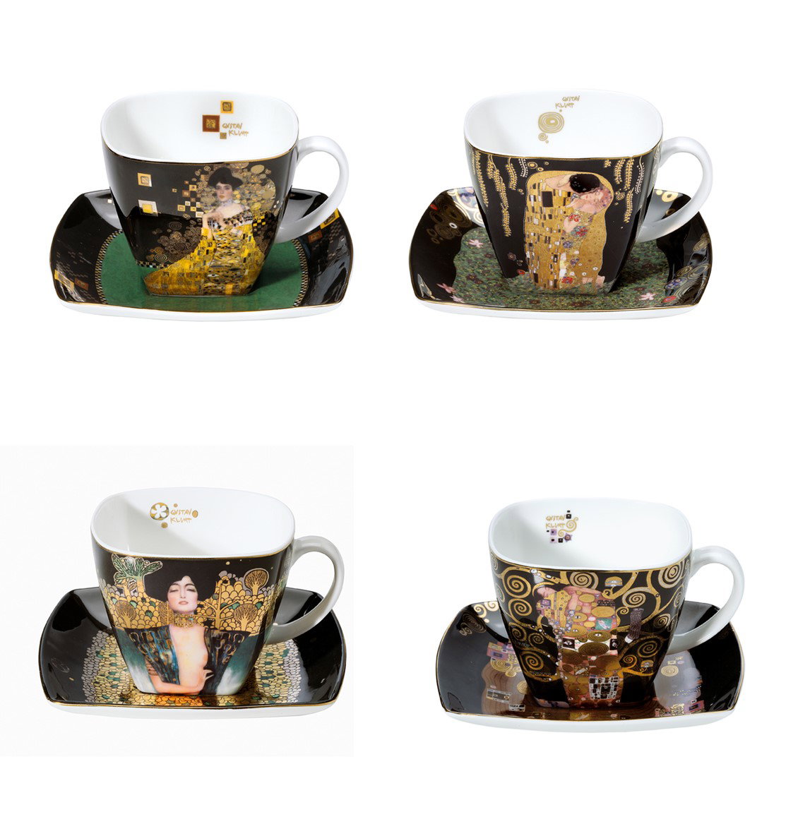 4er Set Gustav Klimt Tassen mit Untertasse ALLE MOTIVE 250ml Goebel Porzellan