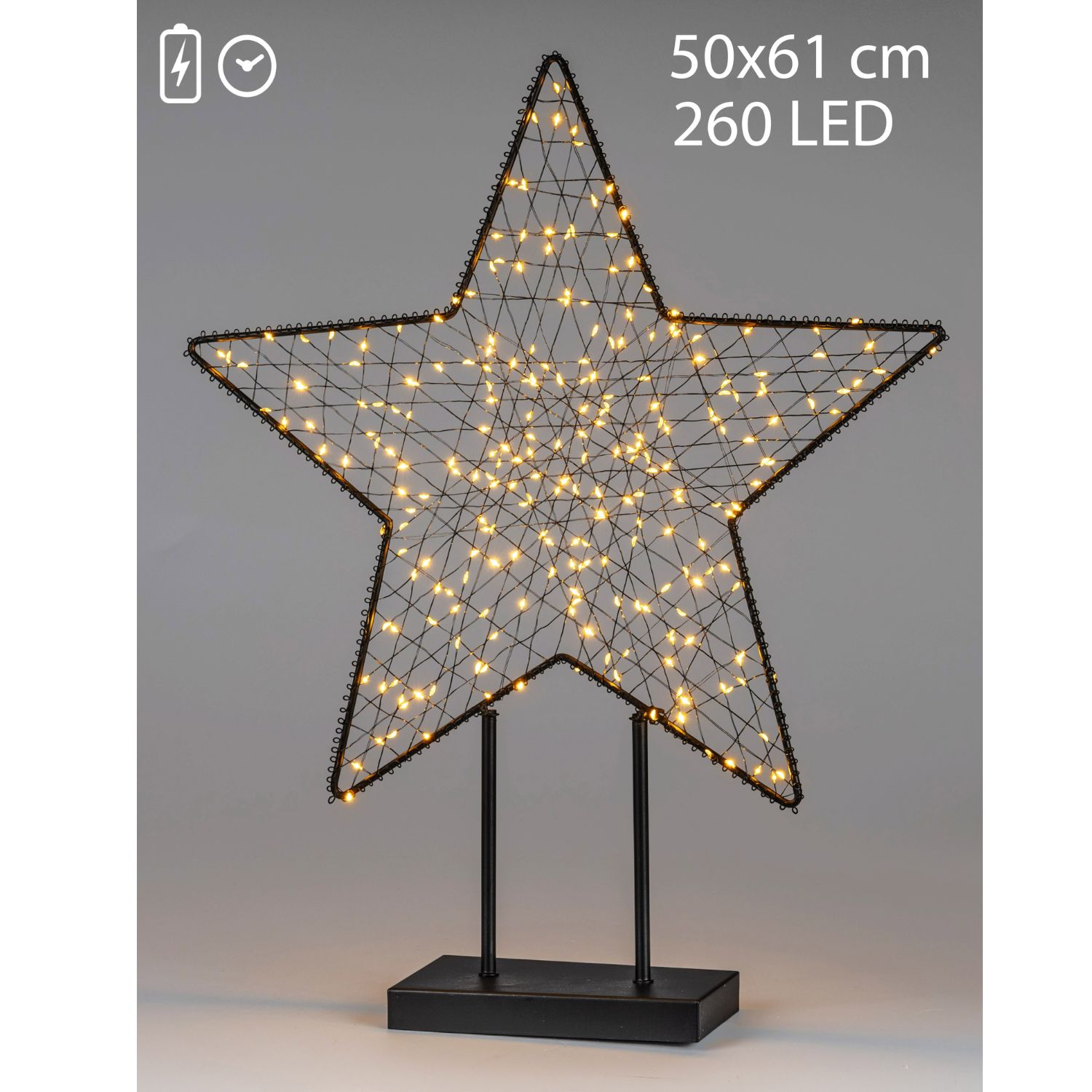 LED Dekoobjekt Stern Draht auf Sockel H. 61cm aus Metall mit Timer Formano