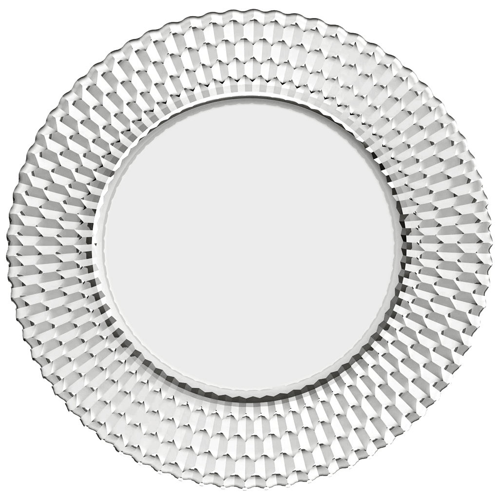 Runder Teller mit einem reliefartigen, strukturierten Rand in Weiß und einer glatten, leeren Mitte.