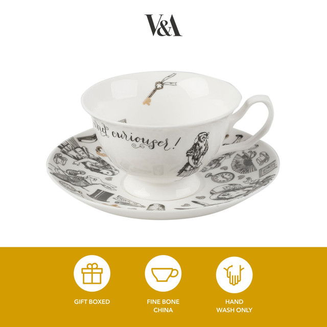 Tasse mit Untertasse ALICE IN WONDERLAND schwarz weiß Porzellan von Creative Tops