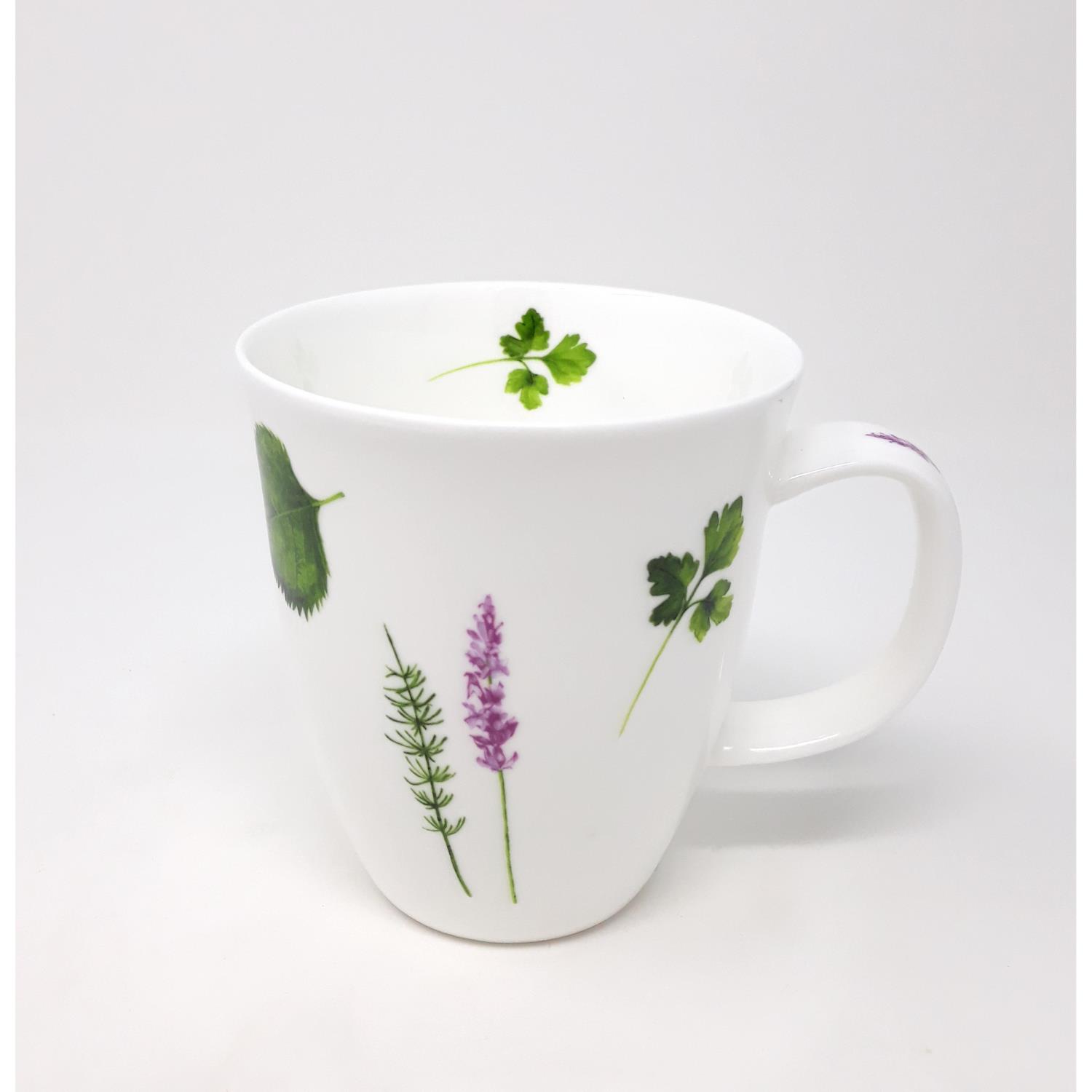 Becher Tasse PRIMA VERA mit Kräutern für 350ml weiß grün Porzellan von TEALOGIC
