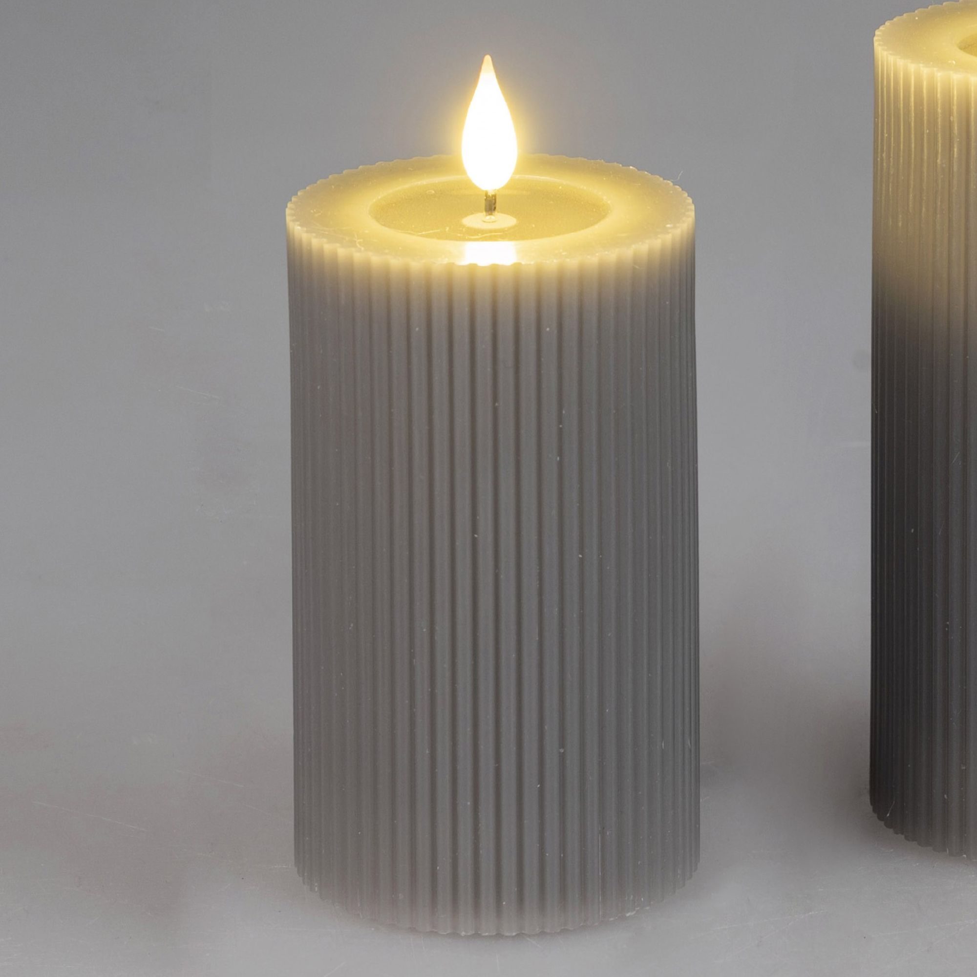 LED Kerze STREIFEN H. 10cm D. 5cm grau mit Timer Formano | FM623119